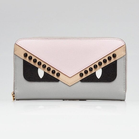 Fendi Multicolor Vitello Leather Monster Eyes Zip Around Wallet 8M0299 - Picture 1 of 10